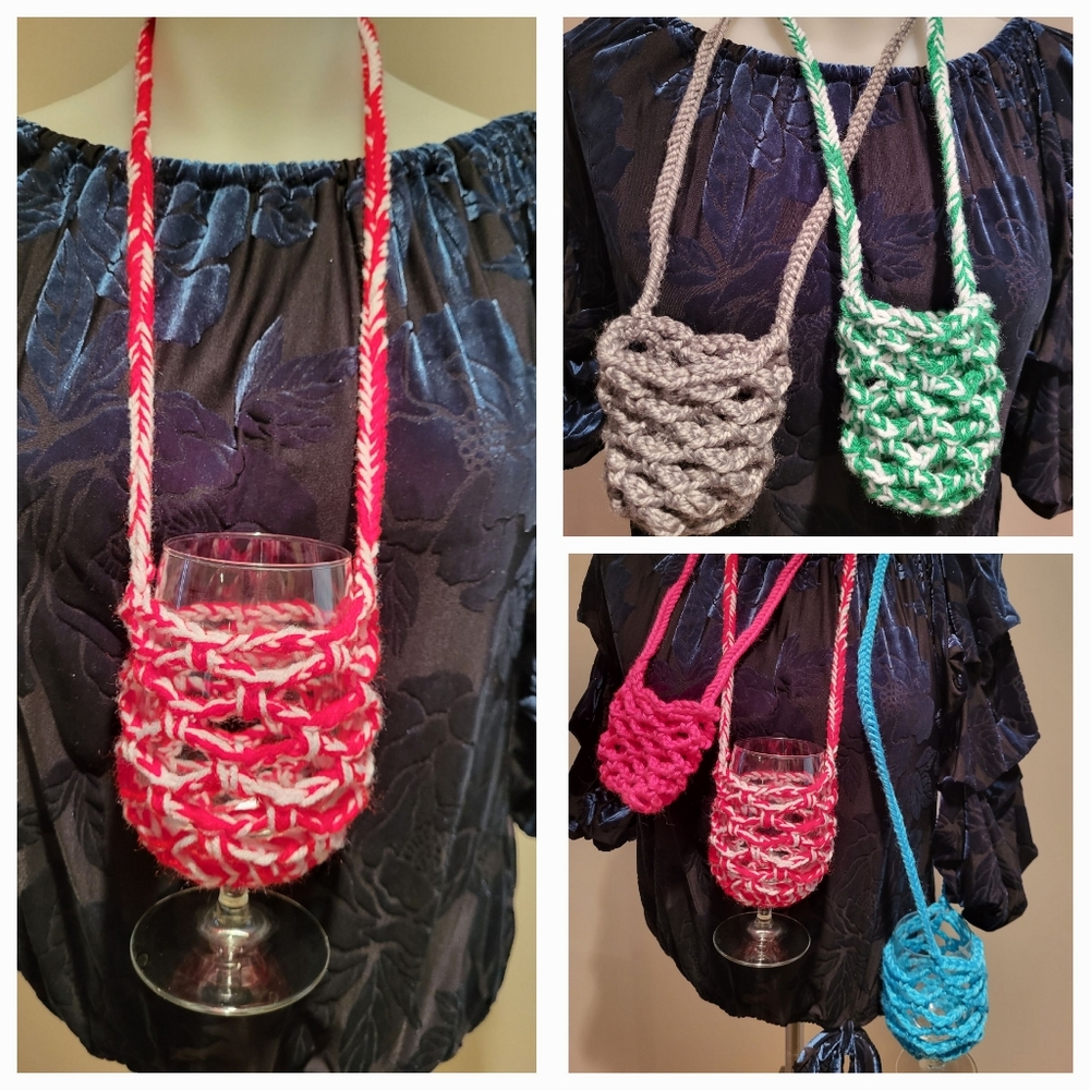 Wine glass necklace lanyard holder, NWOT,Hand crafted crochet by me, more colors